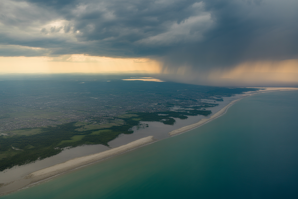 A map of the United States highlighting areas affected by severe weather, including flooding in the south and storm warnings in California, with icons for each type of event.