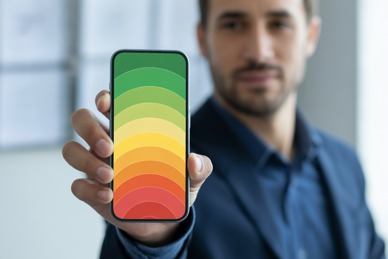 Un graphique en jauge colorée montrant les différentes catégories d'IMC, de la maigreur à l'obésité, avec les valeurs correspondantes.