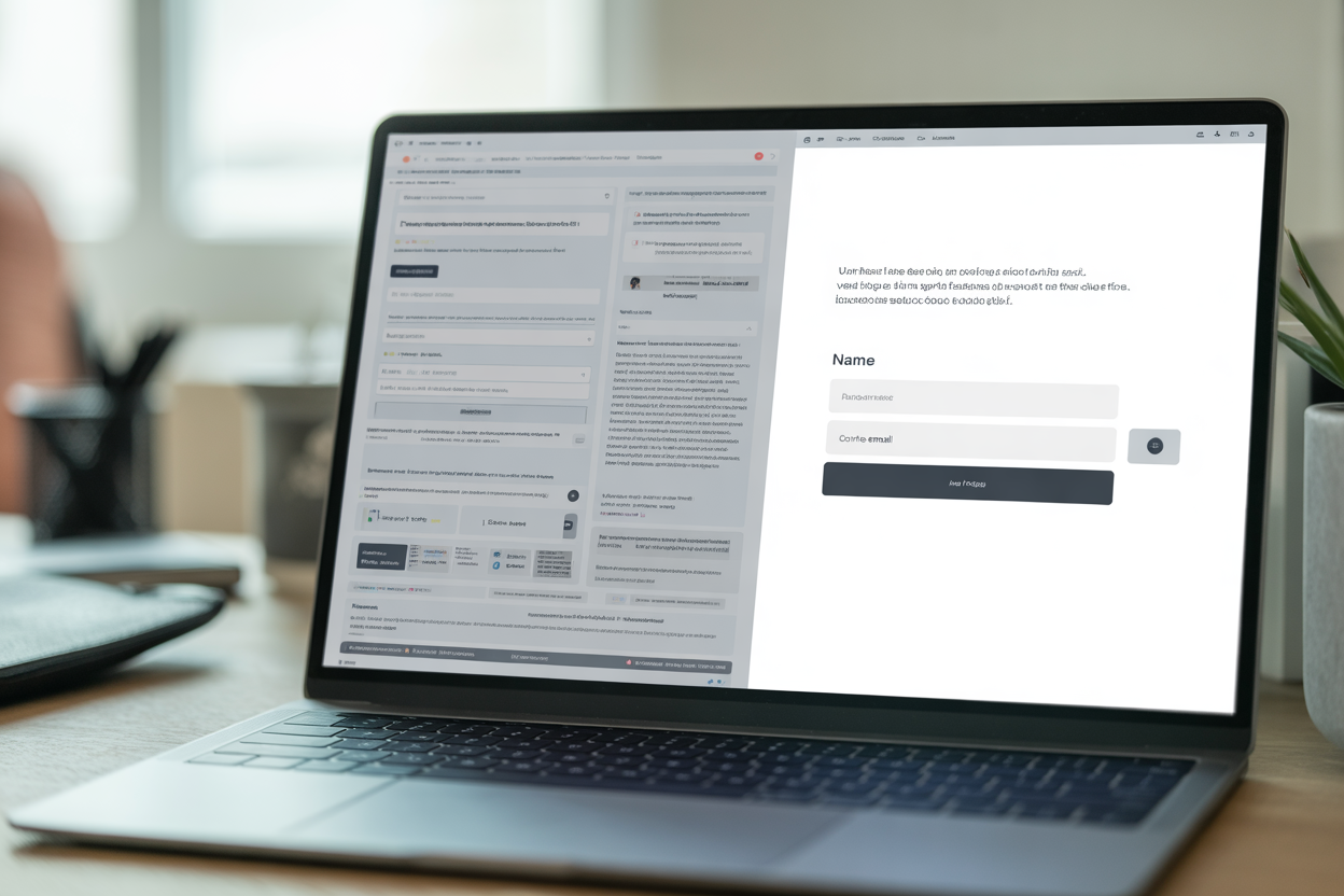 A side-by-side comparison of a long, cluttered online form and a short, simple contact form with only two fields: name and email.