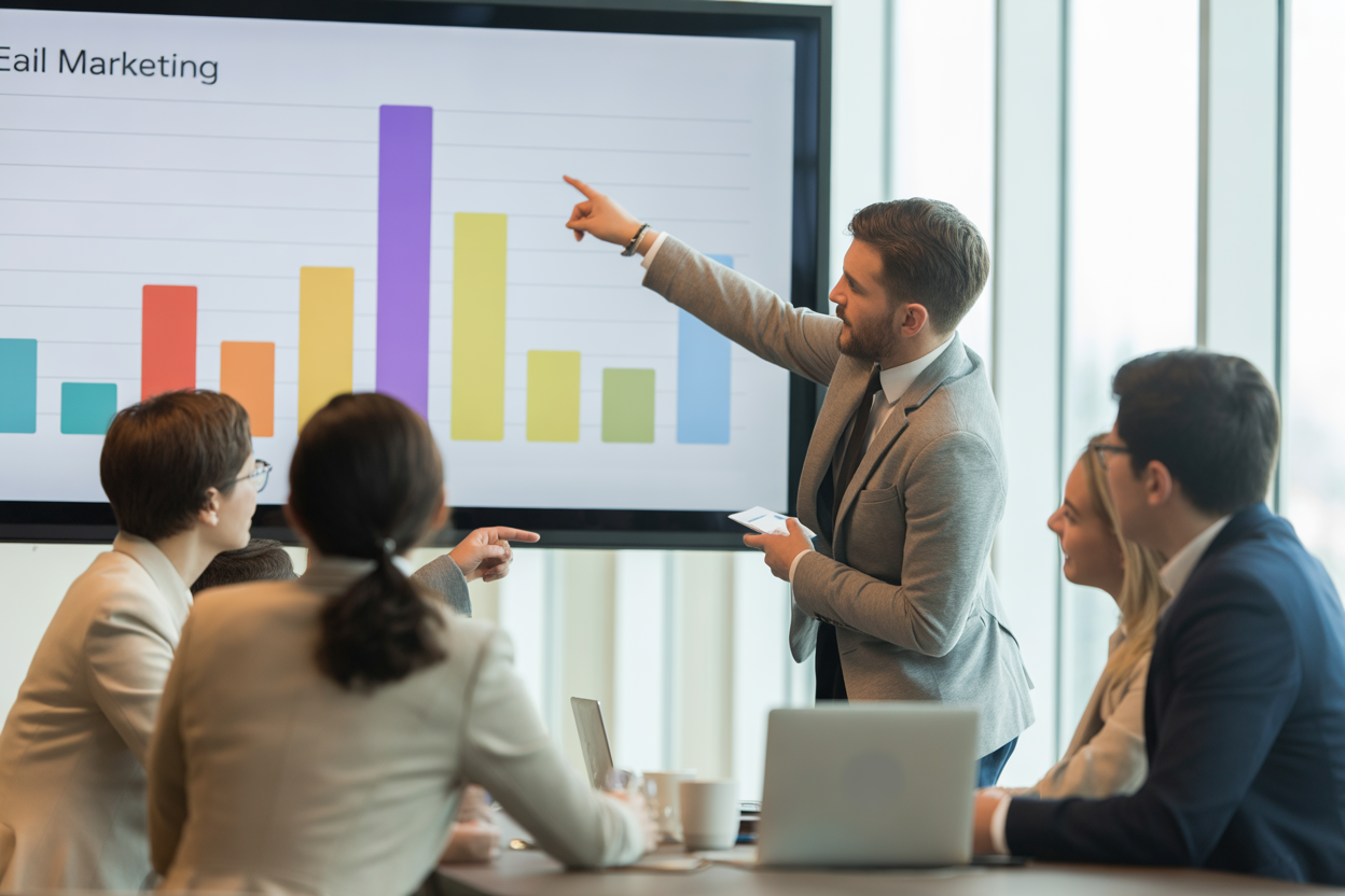 Graphique à barres comparant le ROI de différents canaux marketing, montrant l'email marketing en première position.