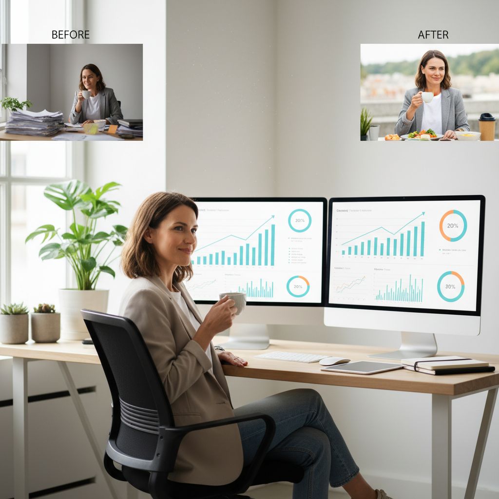 A bar chart comparing the hours a small business saves each month by using an automated SEO workflow versus doing it all manually.