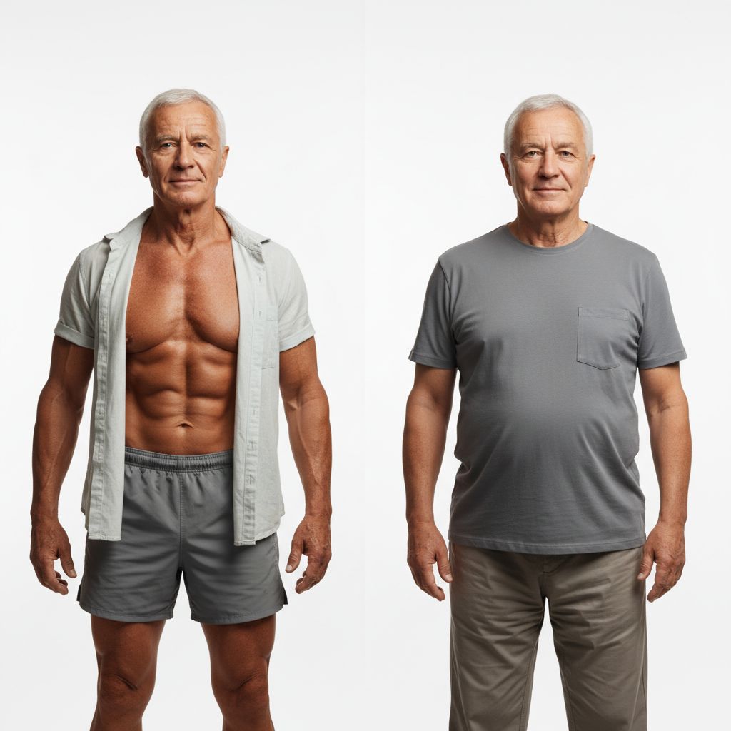 Infographie montrant deux silhouettes avec le même IMC mais des compositions corporelles différentes, l'une musclée et l'autre avec plus de masse grasse.