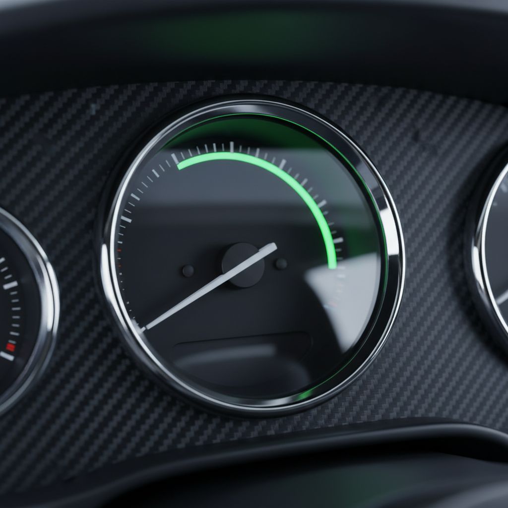 A dashboard speedometer revved up into the 'blazing fast' green zone, with 'AI Website Speed Test 2025' written over it.