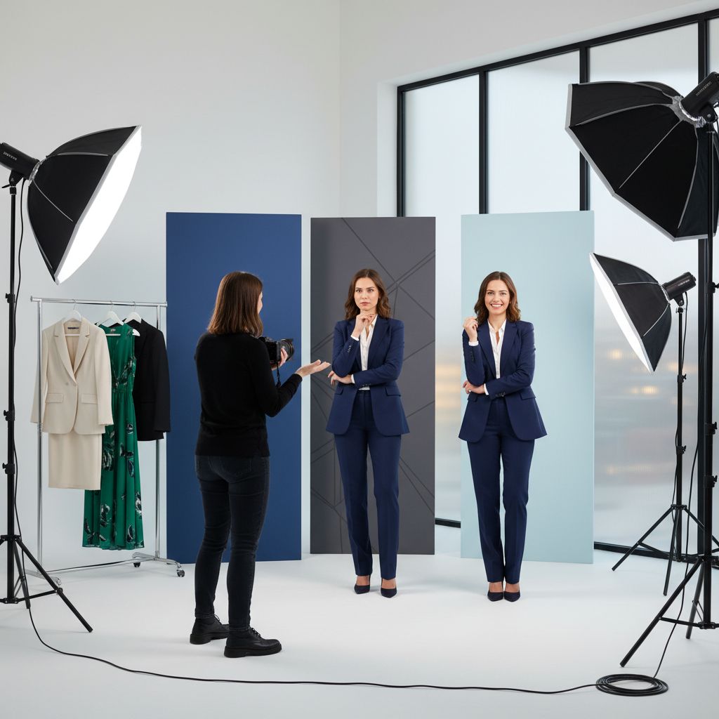 Diagramme simple montrant comment aligner les traits de personnalité (ex: Créatif, Fiable, Dynamique) avec des éléments de la photo (ex: Expression, Tenue, Fond).