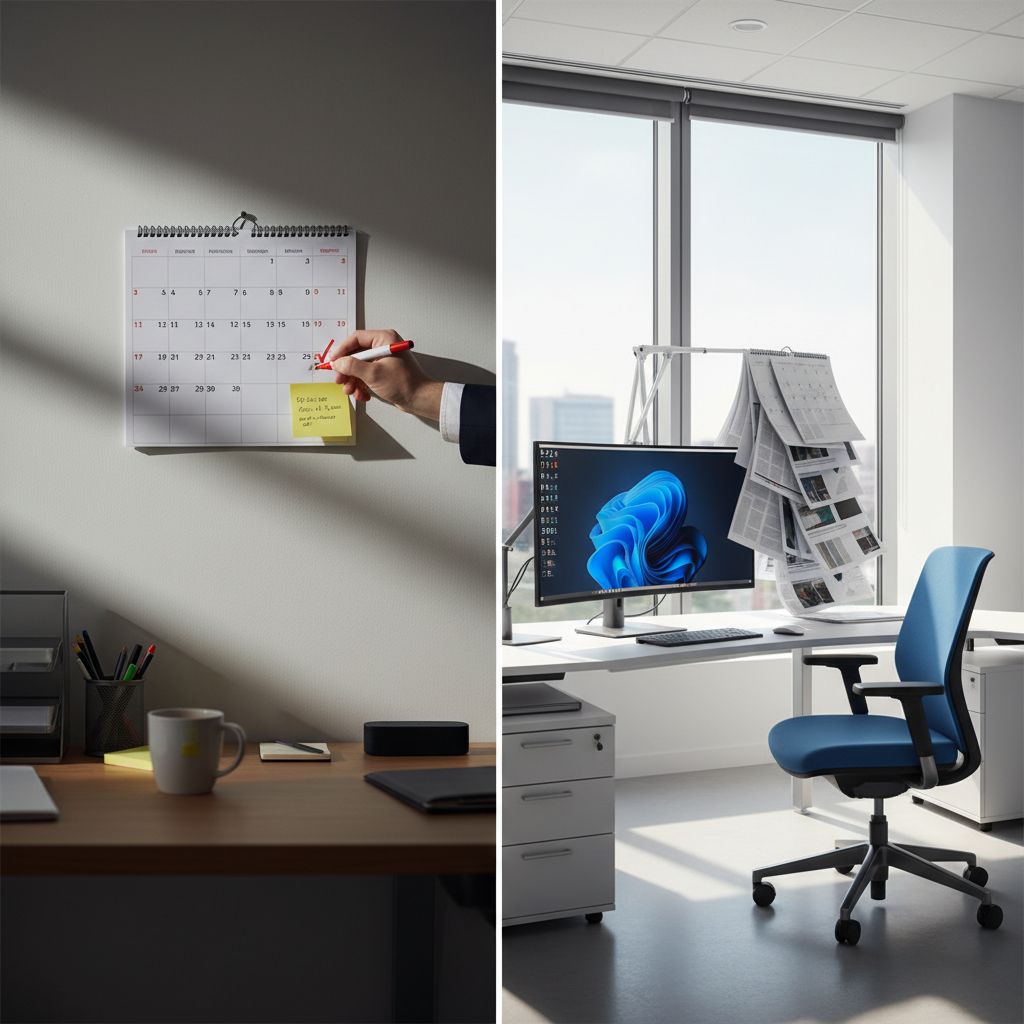 A before-and-after graphic. The 'manual' side shows a calendar with just one blog post checked off. The 'automated' side shows a calendar packed with finished articles, under the label '30+ Articles in Minutes'.