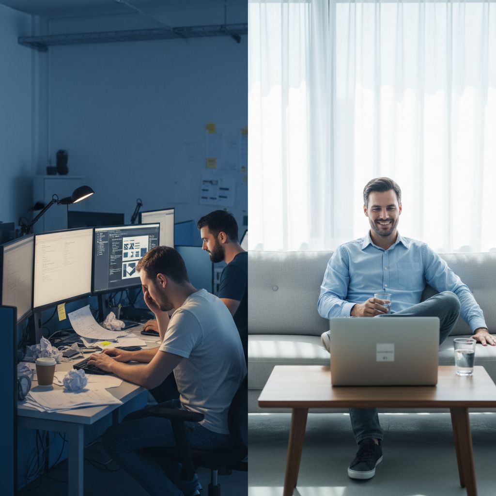 A diagram comparing the timeline of traditional web development (weeks/months) versus an AI website builder (hours/minutes).