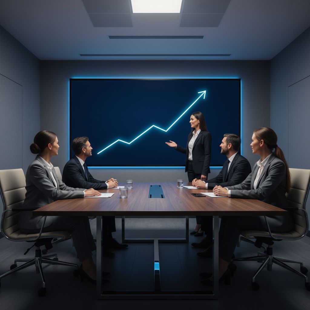 Un graphique simple avec une courbe qui monte, symbolisant la croissance du trafic ou des ventes suite à nos actions marketing.