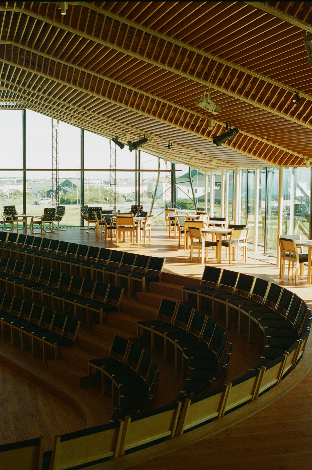 A modern conference room with a view of a Swiss city, symbolizing strategic business planning for AI.