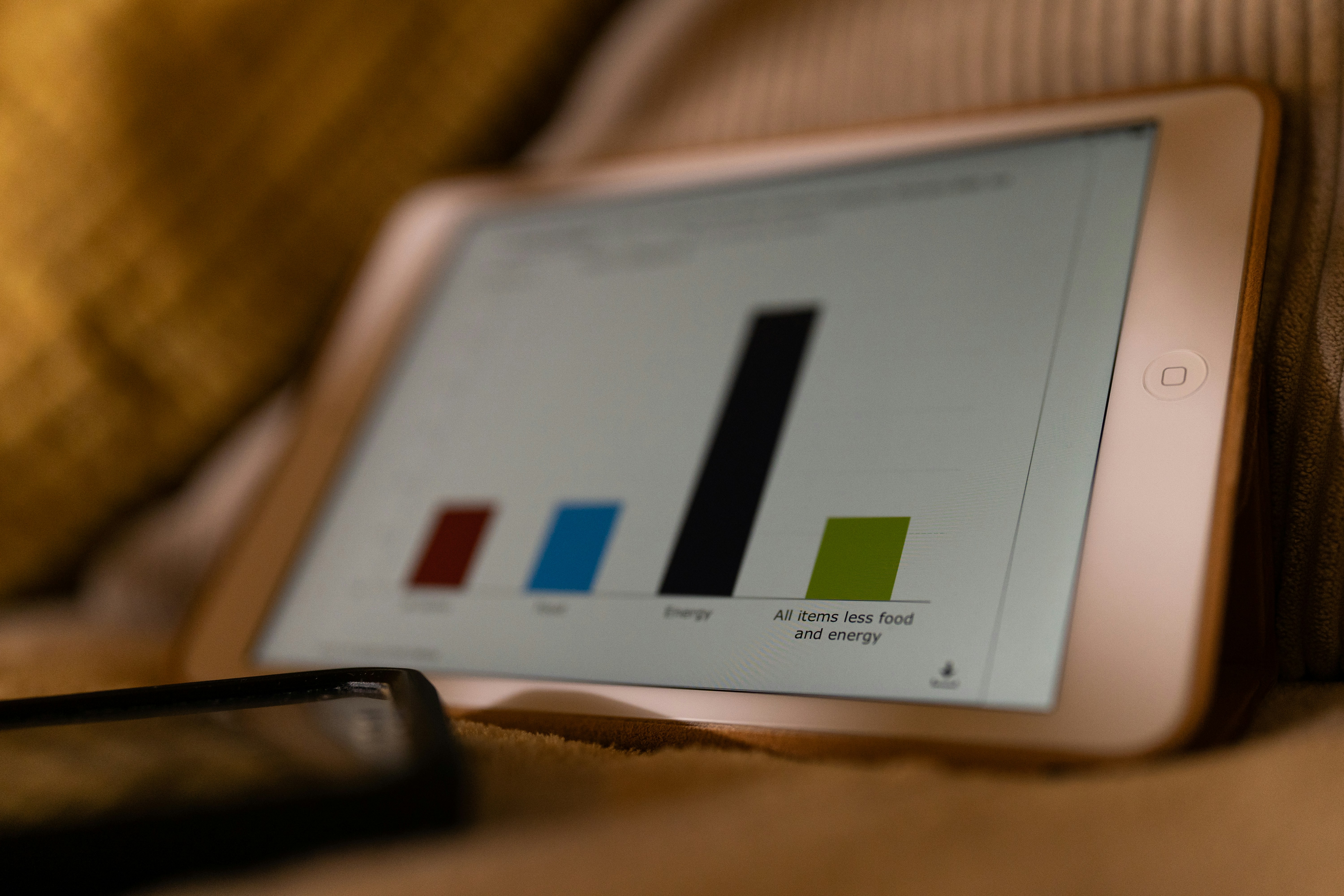 A close-up of a tablet screen displaying a colorful analytics dashboard with charts and graphs all pointing up, signaling real business growth and success.