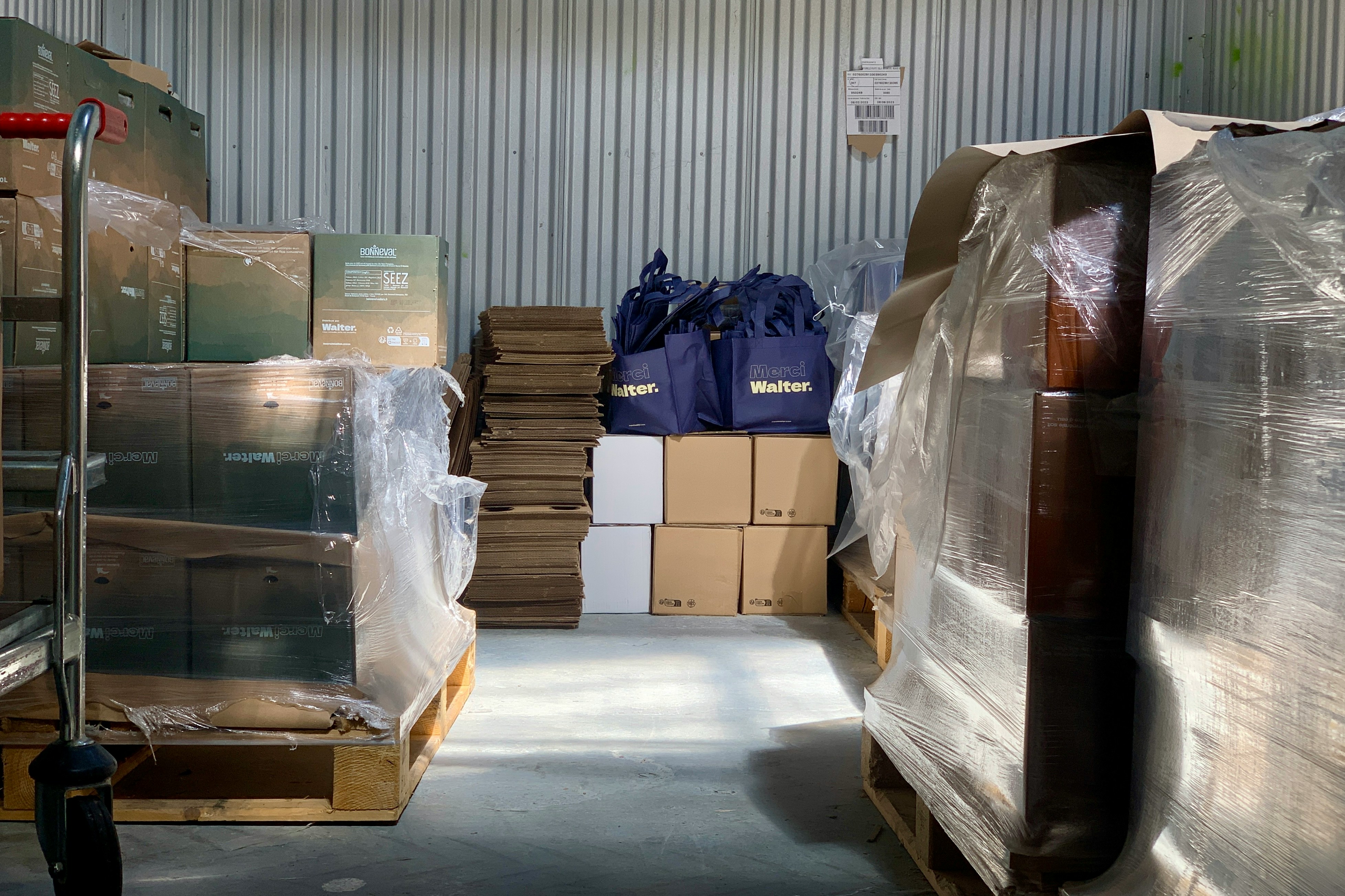 Warehouse showing organized fashion inventory ready for shipping
