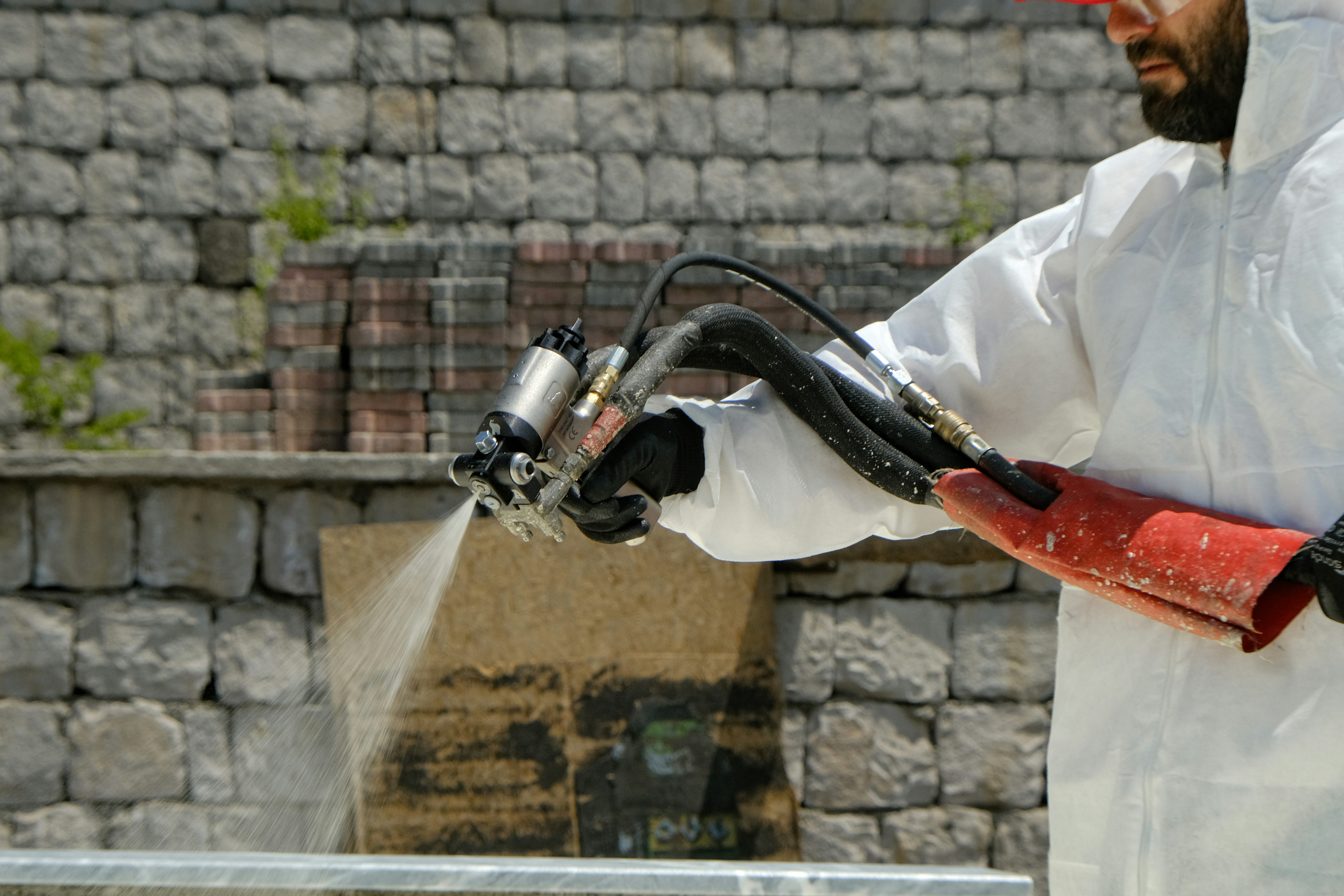 Close up texture of a mineral white roughcast wall