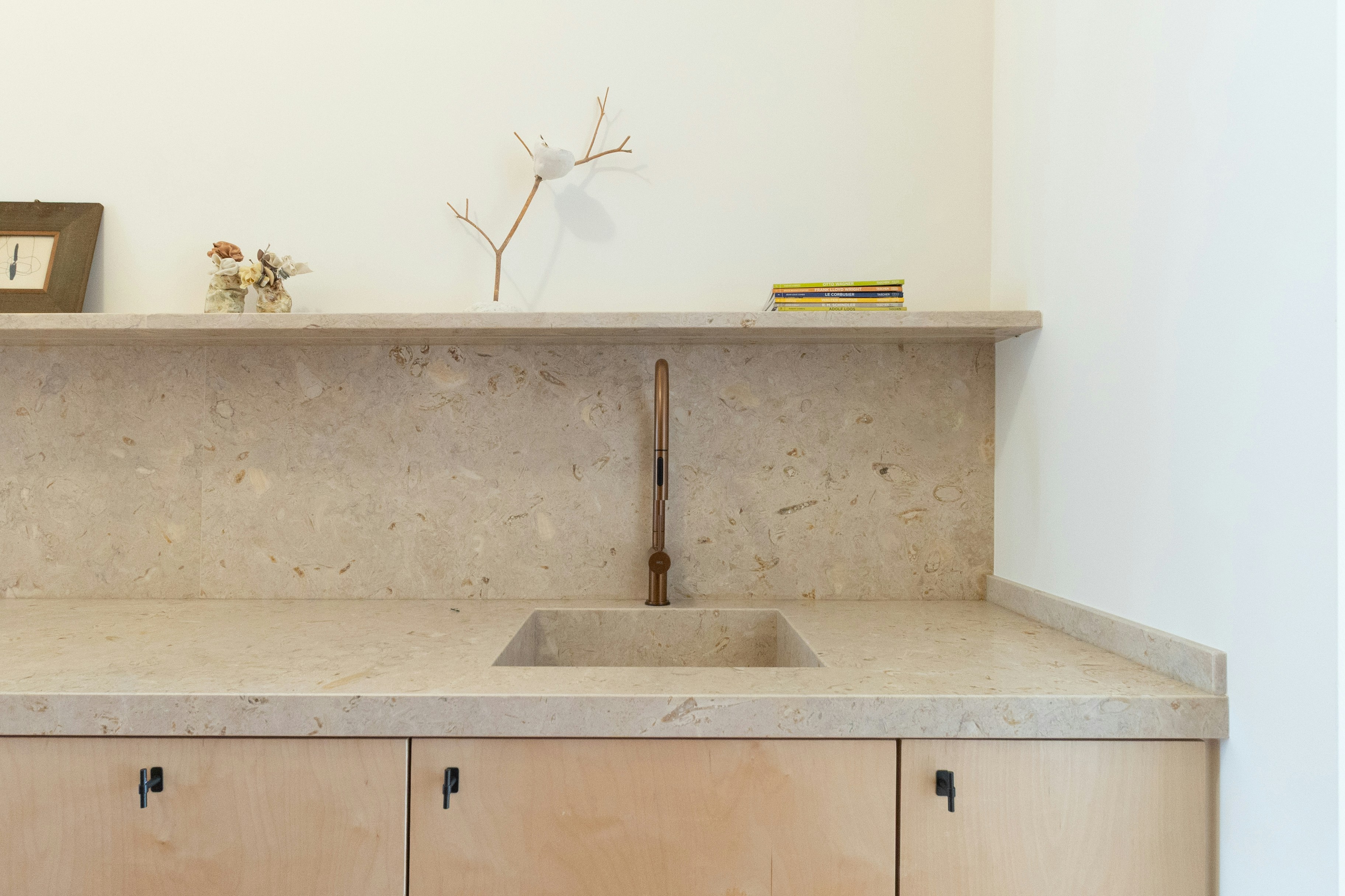 Close up texture of mineral concrete applied on a kitchen countertop