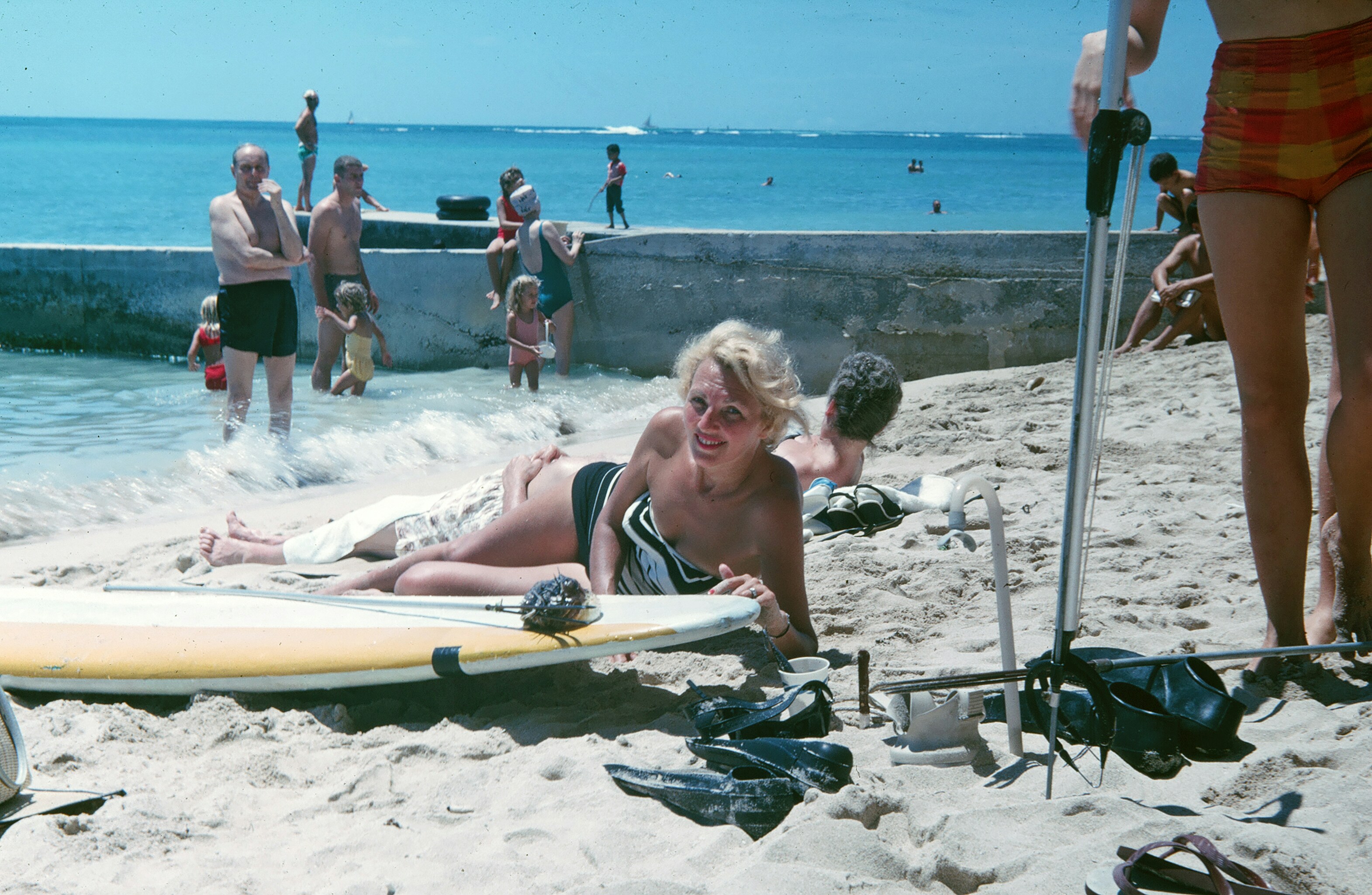 Vintage surf culture black and white photo showing casual beach style in the 60s