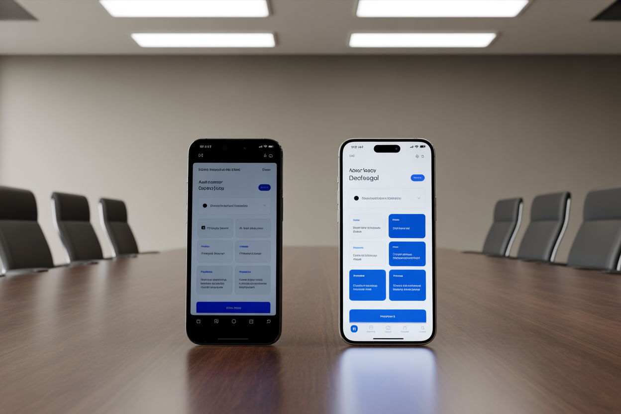A side-by-side comparison. On the left, a cluttered mobile site with tiny buttons and hard-to-read text. On the right, a clean mobile site with large touch targets, clear typography, and ample whitespace.