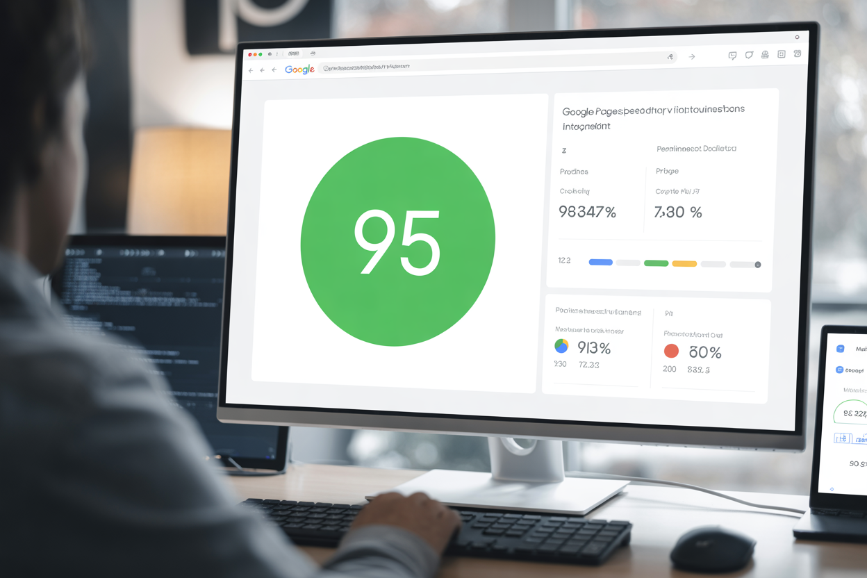 An image showing the Google PageSpeed Insights report with a high score of 95, indicating excellent website performance.