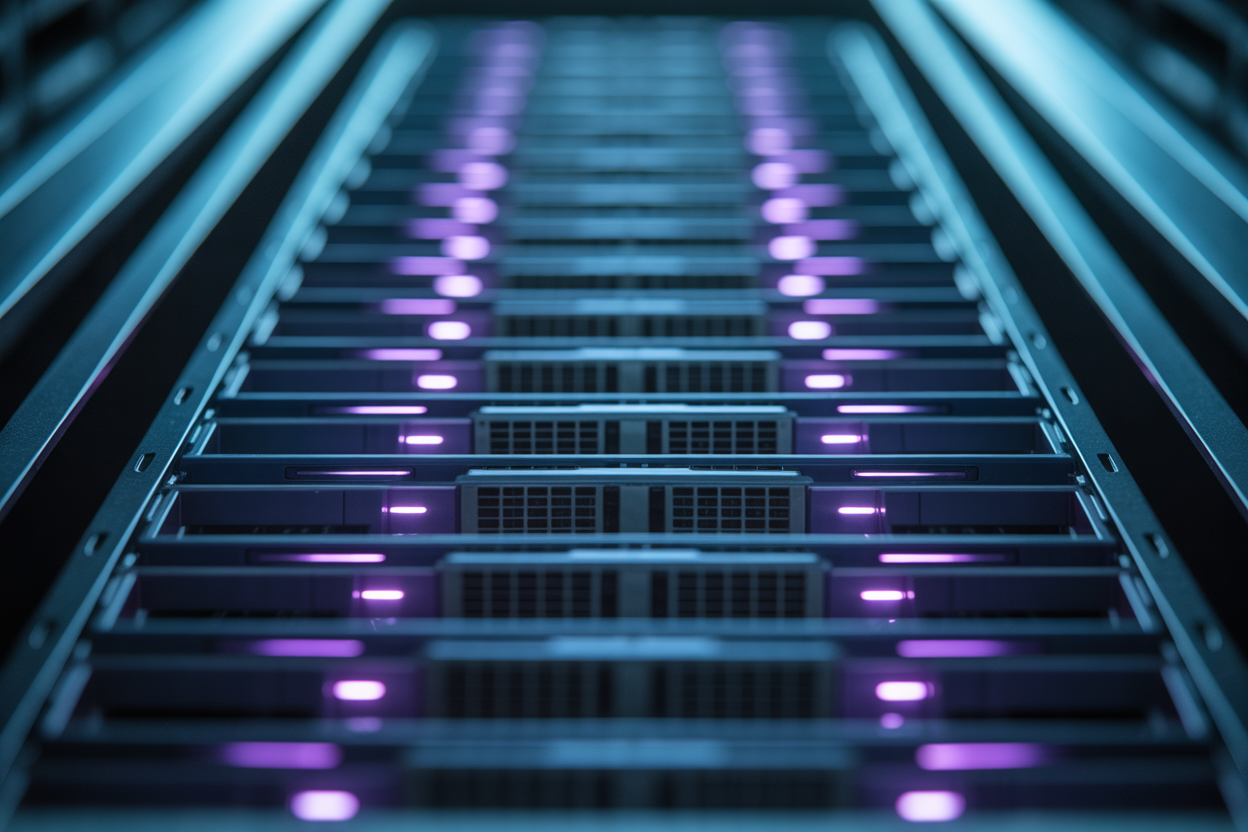 Une image abstraite et futuriste représentant les connexions neuronales d'une intelligence artificielle avancée, avec des tons bleus et violets.