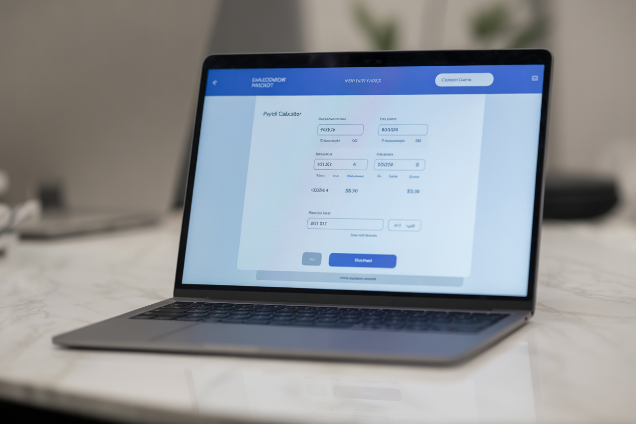 Capture d'écran d'un simulateur de charges sociales en ligne, montrant les champs à remplir comme le salaire brut, le canton et l'âge.