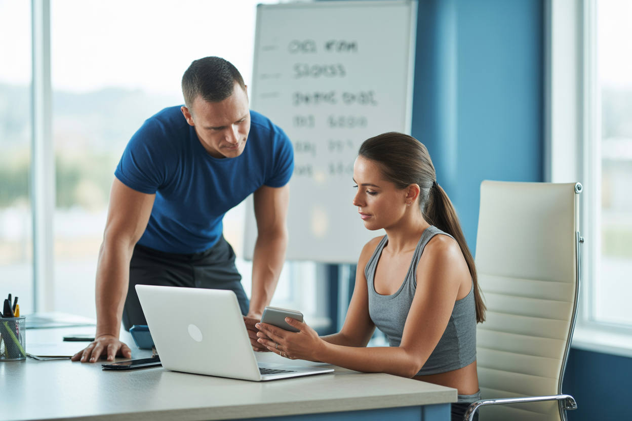 A simple infographic showing the private coaching process: Step 1 Initial Consultation, Step 2 Personalized Plan, Step 3 Guided Workouts, Step 4 Progress Tracking.