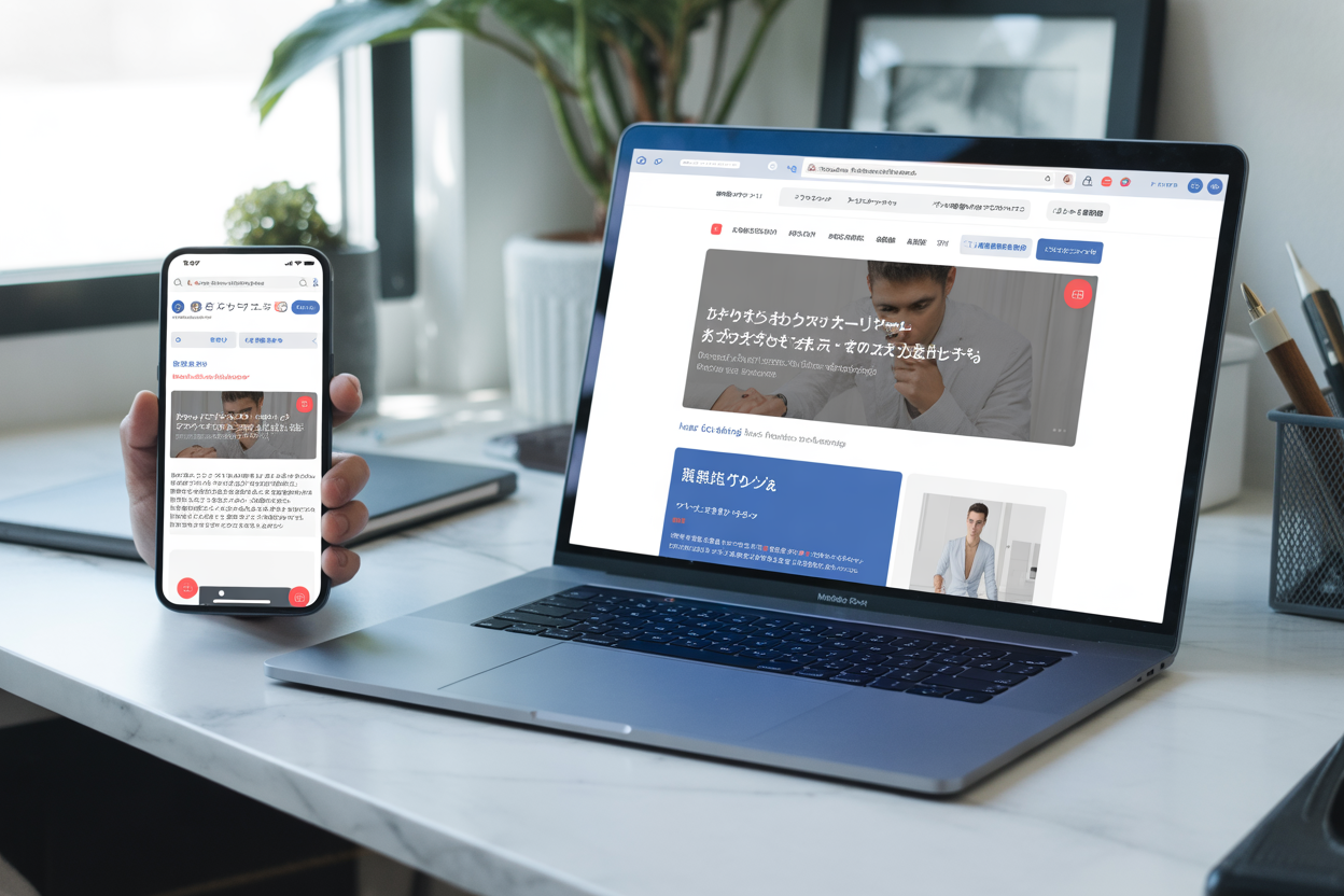 An image of a smartphone and a laptop sitting next to each other. They're both showing the same Kleap website, but one's in English and the other's in Japanese to show how it's optimized for both mobile and desktop.