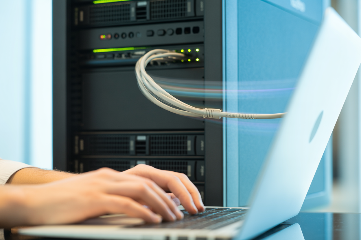 A simple graphic showing a domain name arrow pointing from an old server icon to a new Kleap server icon, illustrating the DNS change.