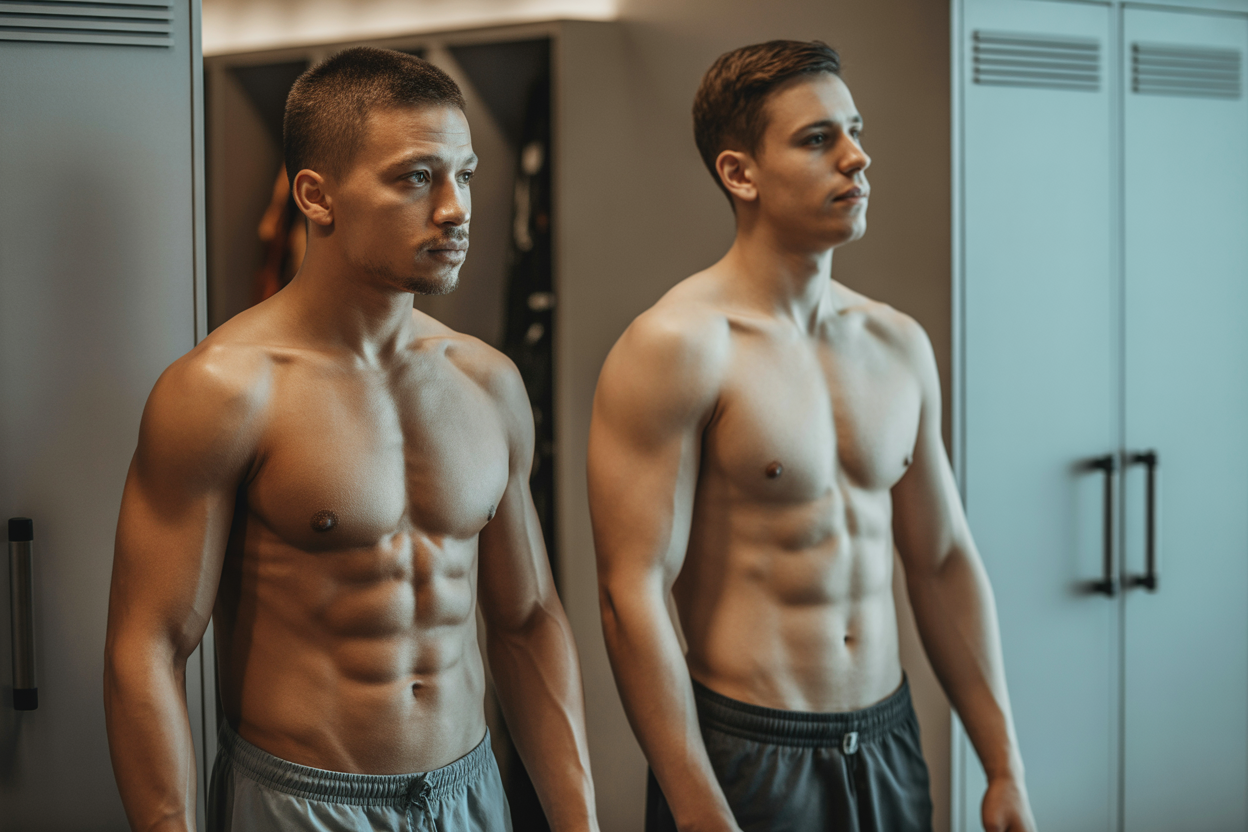 Image comparative de deux personnes ayant le même IMC, l'une musclée et l'autre avec plus de masse grasse, pour illustrer les limites de l'indicateur.