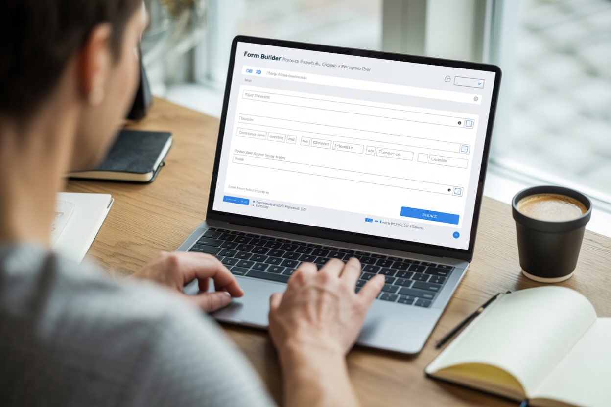 A screenshot of the Kleap interface, showing its drag-and-drop form builder with elements like text fields, checkboxes, and a submit button ready to go.