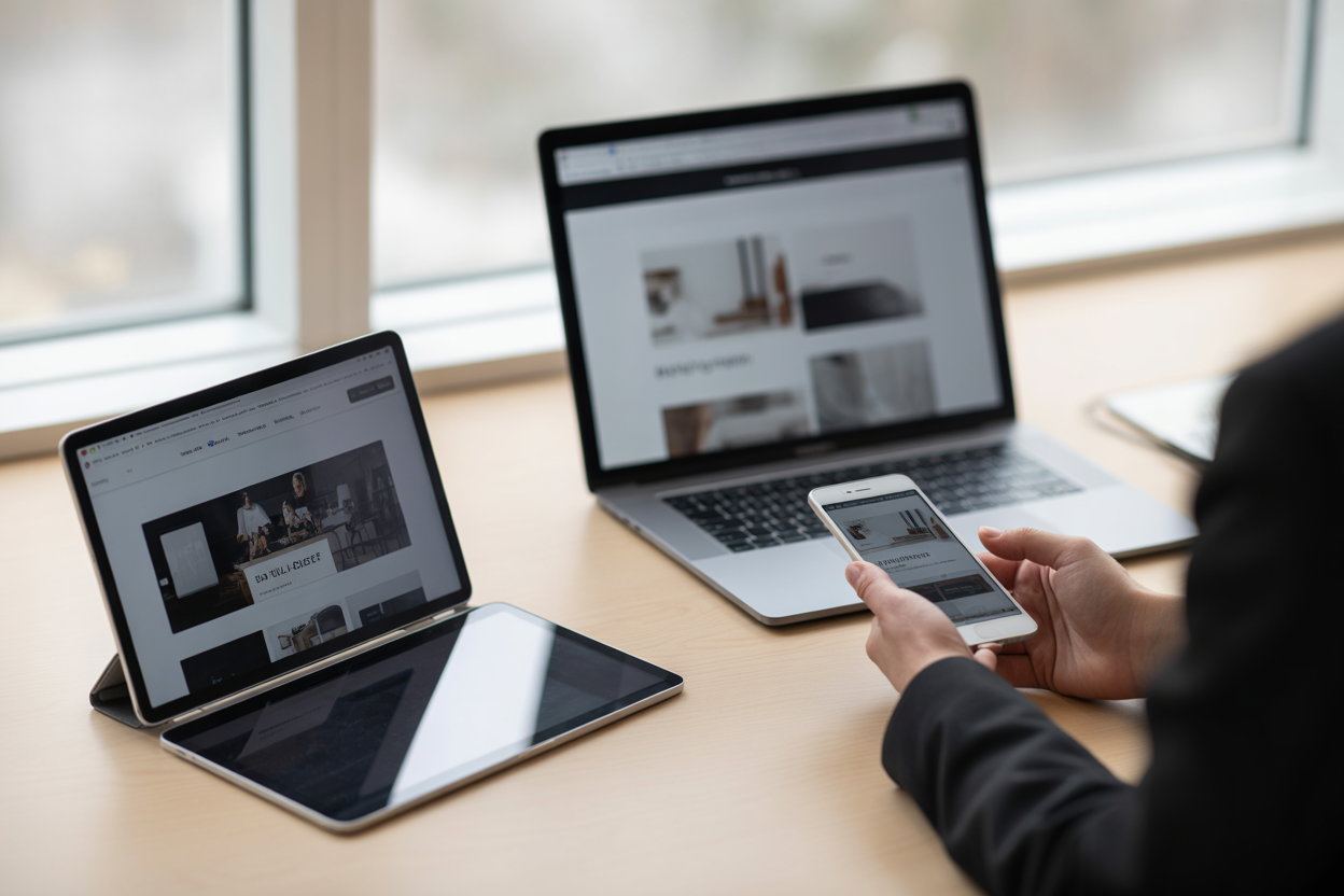 A clean, modern image showing five different website mockups on various devices (laptop, tablet, phone) to represent choice and variety.
