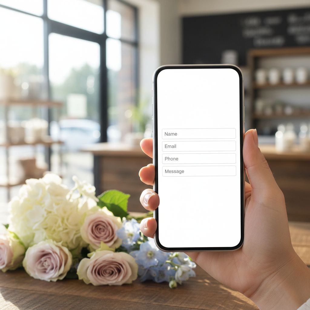 A screenshot of a clean and simple website contact form for a local business, showing fields for name, email, phone, and a message.