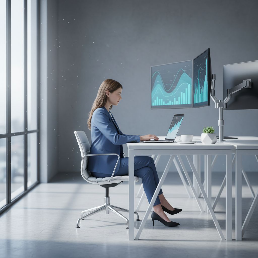 A bright, modern shot of someone casually building a website on their laptop. SEO and chart icons are floating around, suggesting all the optimization is happening automatically.