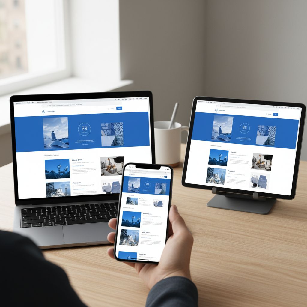 A collage of screenshots showing a sample Hostinger website on a desktop, tablet, and mobile phone to illustrate its responsive design.