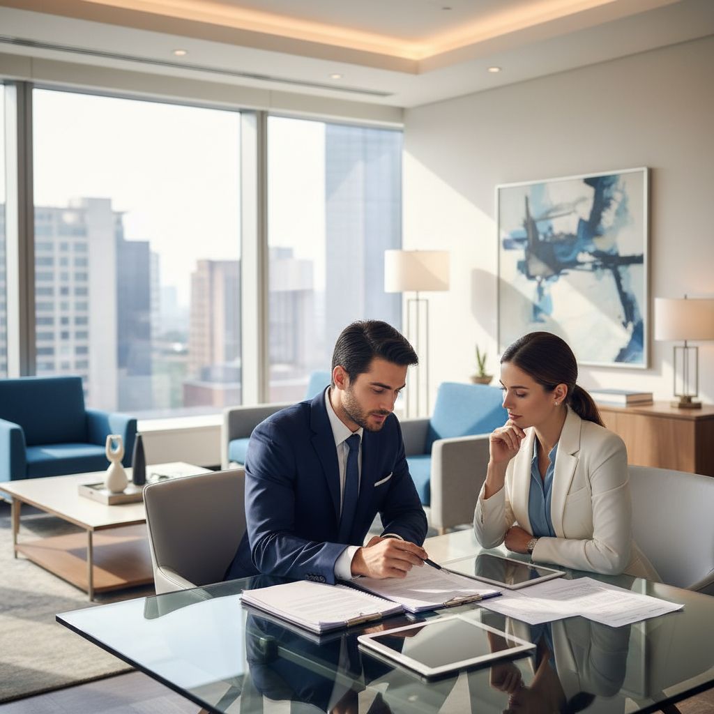 Un entrepreneur qui peaufine son business plan avec un conseiller FidLive, dans un bureau moderne et baigné de lumière.