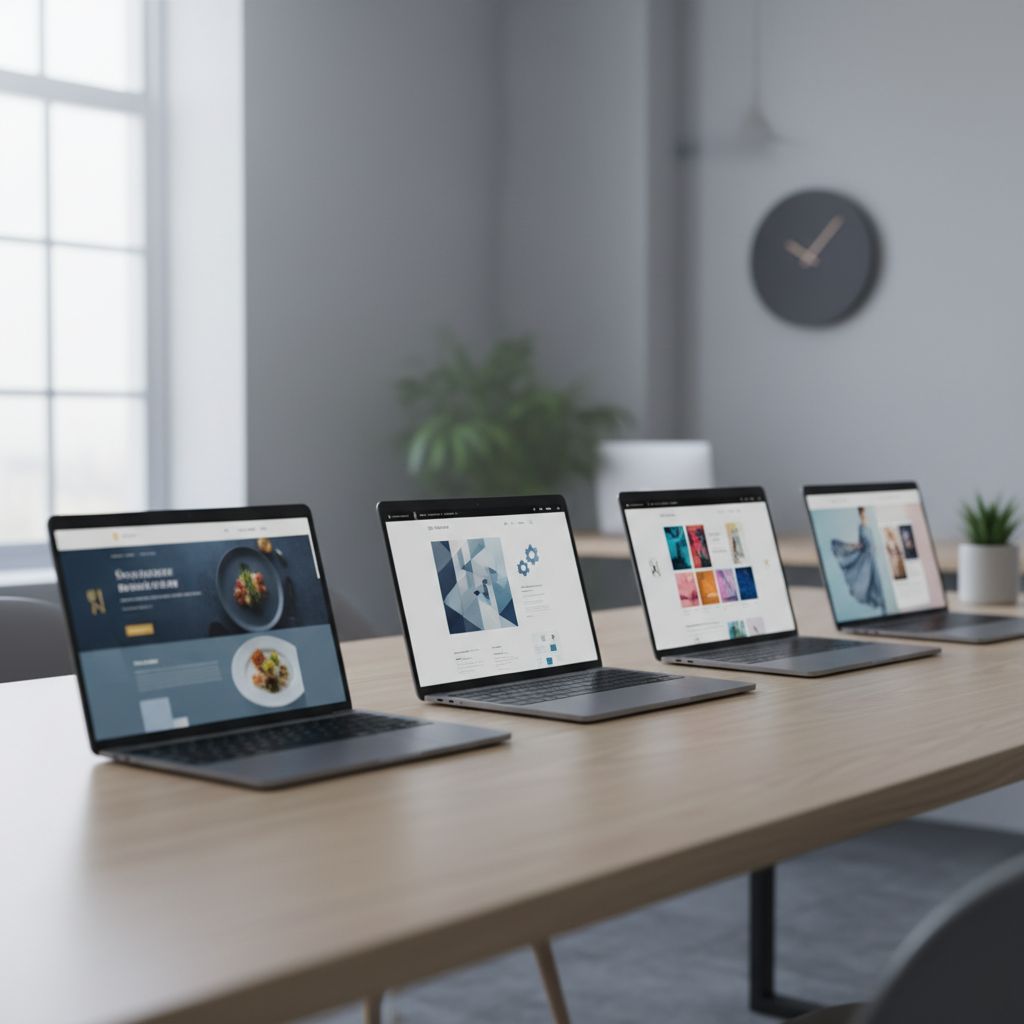 A collage of awesome, pro-looking websites for all kinds of businesses, all made with an AI builder.