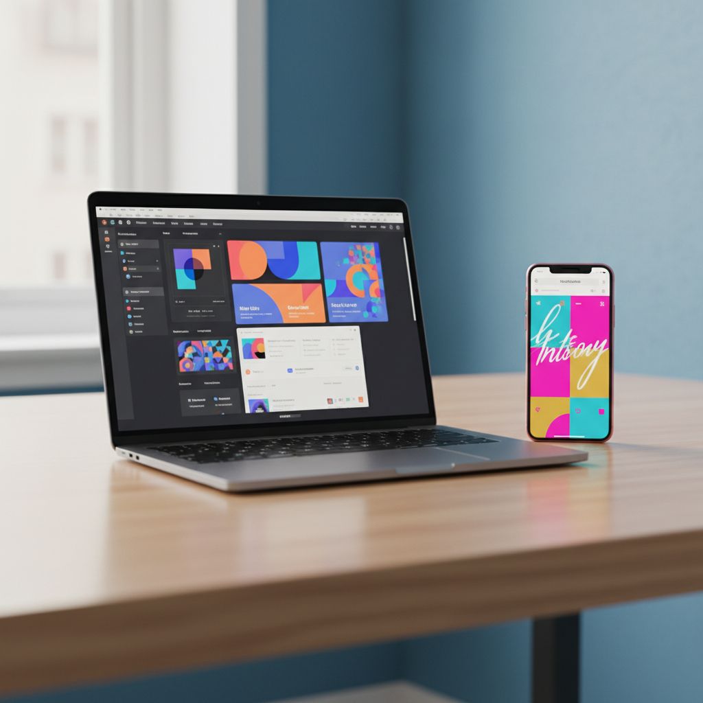 A split-screen image showing a laptop with the Framer AI interface on one side and a mobile phone displaying a Dora AI-generated website on the other, representing modern AI design.