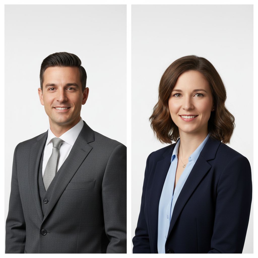 Diptyque montrant un homme et une femme habillés de manière professionnelle pour leur photo de CV, avec une tenue sobre et soignée.