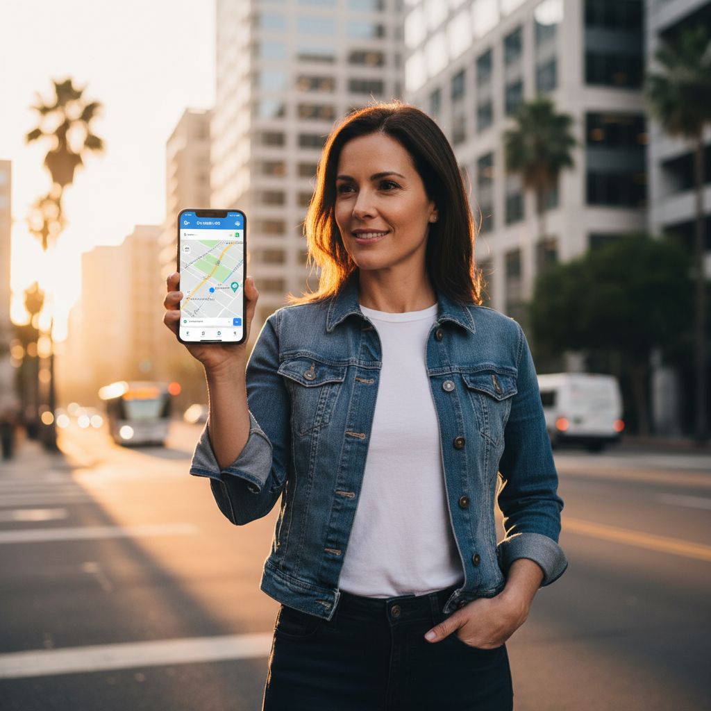 Une personne utilisant son smartphone pour faire une recherche de commerce local sur Google Maps, ce qui montre bien l'importance d'être visible sur Google Ads.