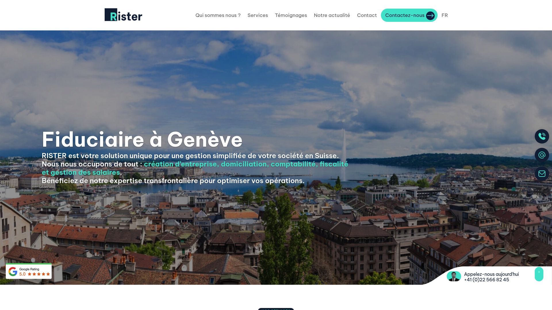 Screenshot of the Rister Fiduciaire homepage, showcasing their range of services.
