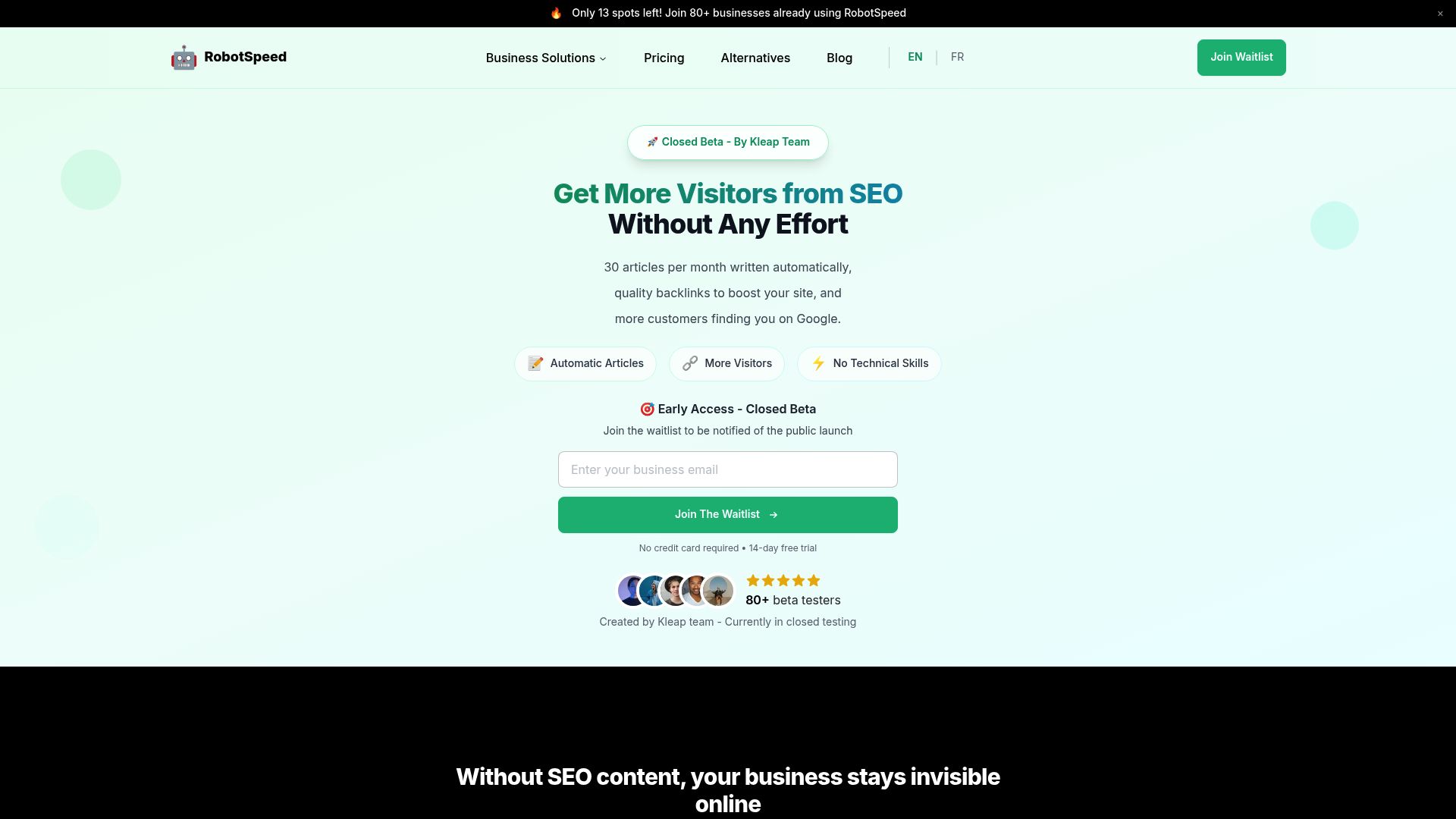 A quick screenshot of the Robot-Speed homepage so you can see what the platform looks like.