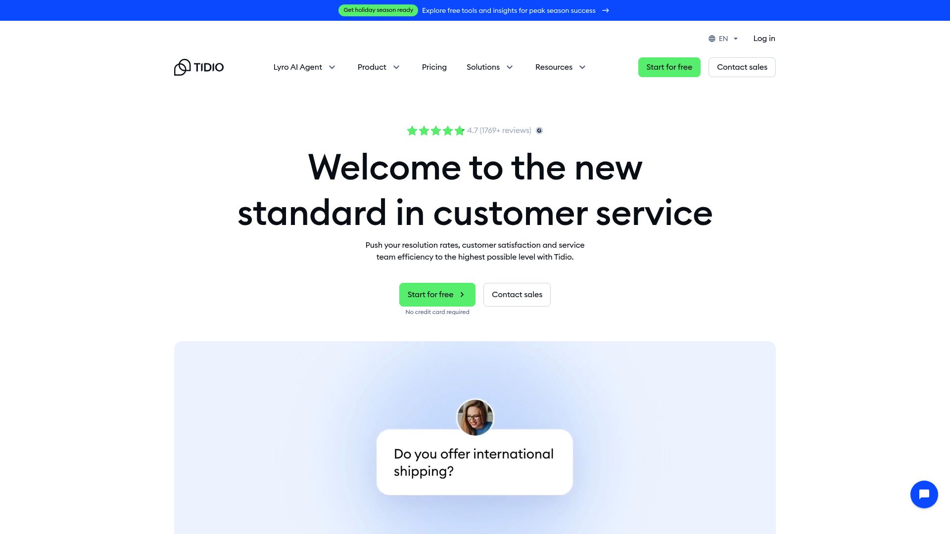 A little chatbot from Tidio popping up on a website to help a visitor.