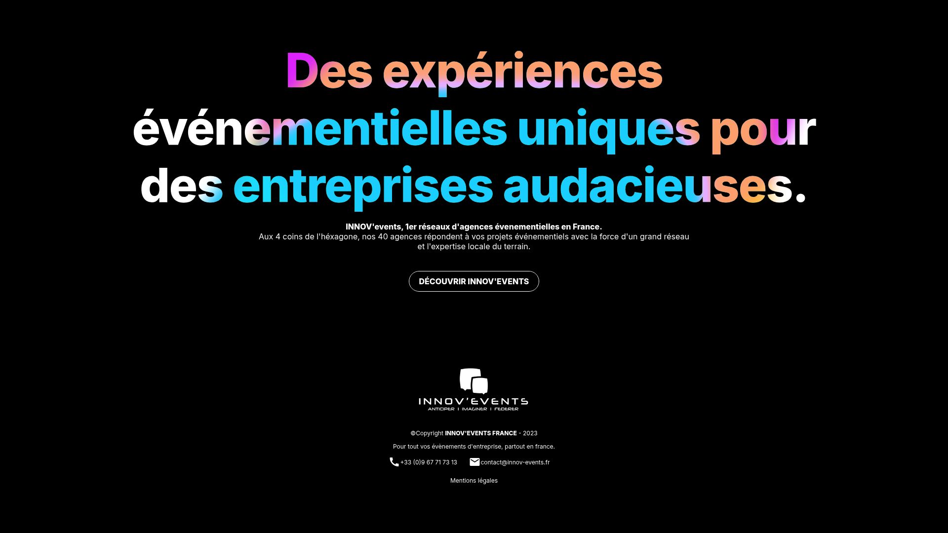 Capture d'écran de la page d'accueil du site de l'agence INNOV’events, un acteur du secteur. Capture d'écran de la page d'accueil du site de l'agence INNOV’events, un acteur du secteur.