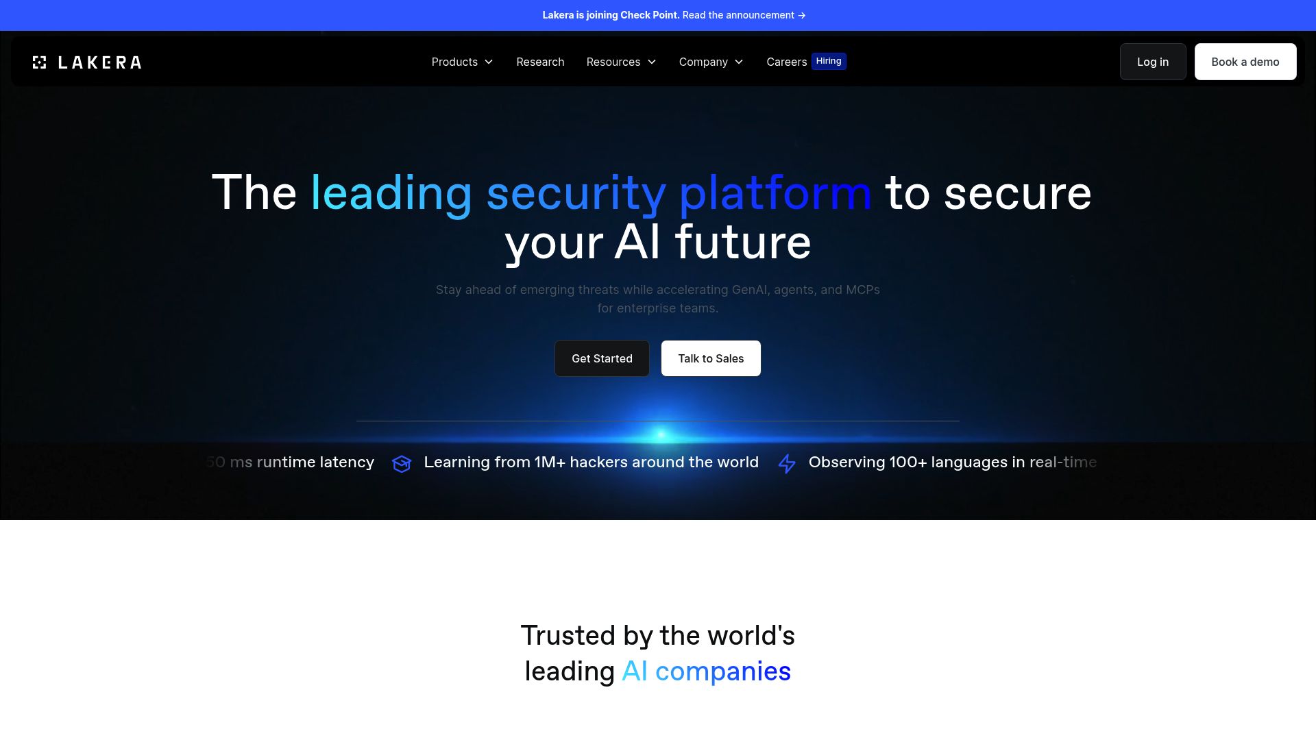 Screenshot of the Lakera website, explaining their security solutions for large language models (LLMs) used by enterprises.