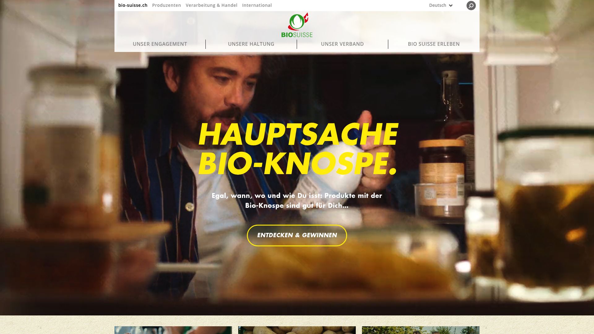 Capture d'écran de la page d'accueil du site Bio Suisse, montrant le logo du Bourgeon et le slogan de la marque. Capture d'écran de la page d'accueil du site Bio Suisse, montrant le logo du Bourgeon et le slogan de la marque.