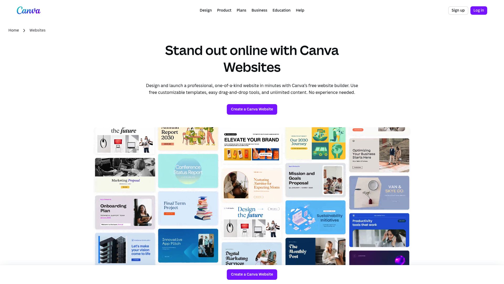 A screenshot showing what the Canva AI Website Builder looks like, with its drag-and-drop editor and template options.