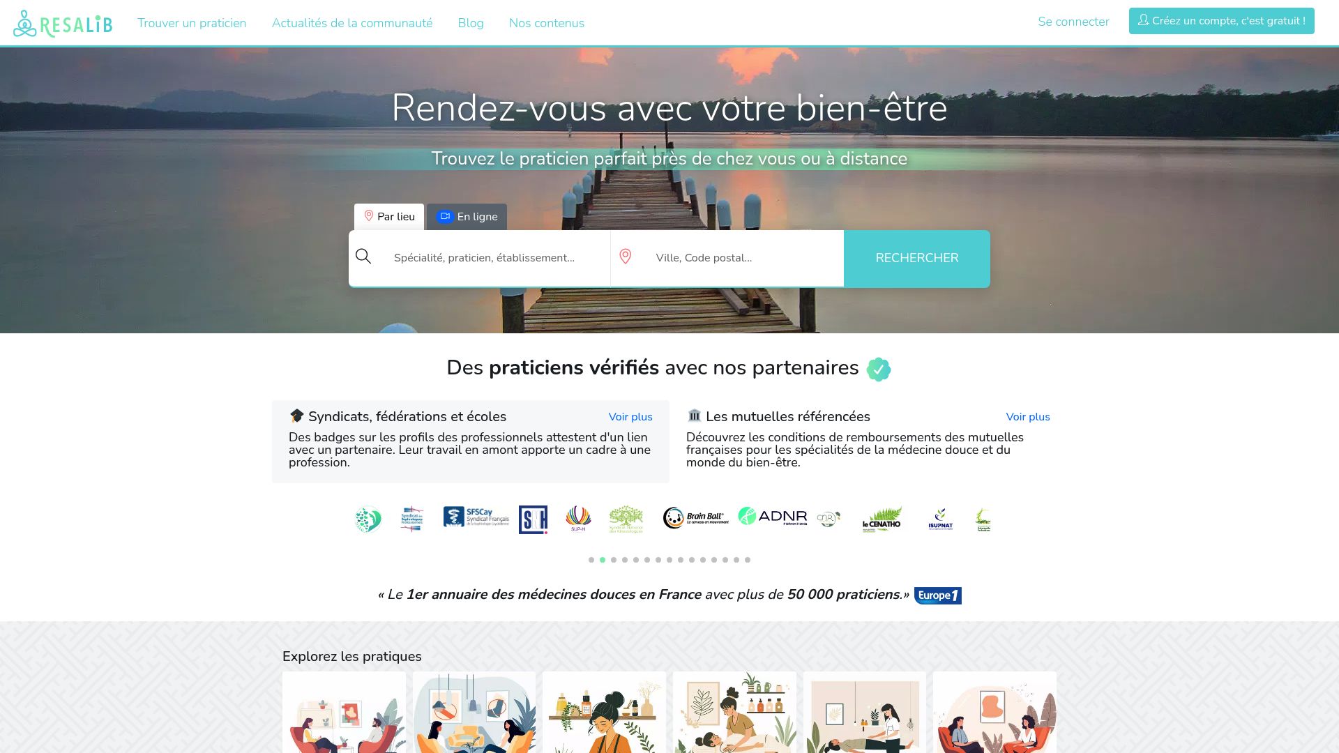 Capture d'écran de la page d'accueil du site Resalib, montrant son champ de recherche et son interface utilisateur.