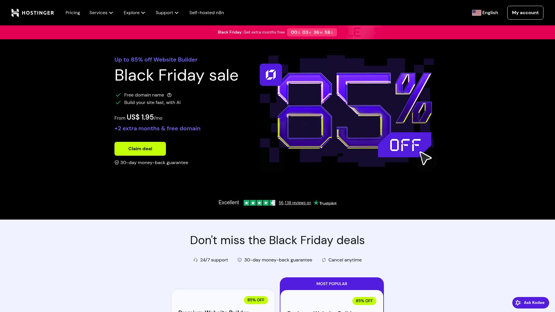 Checking out the Hostinger website builder interface—you can see its clean grid layout and the drag-and-drop elements.