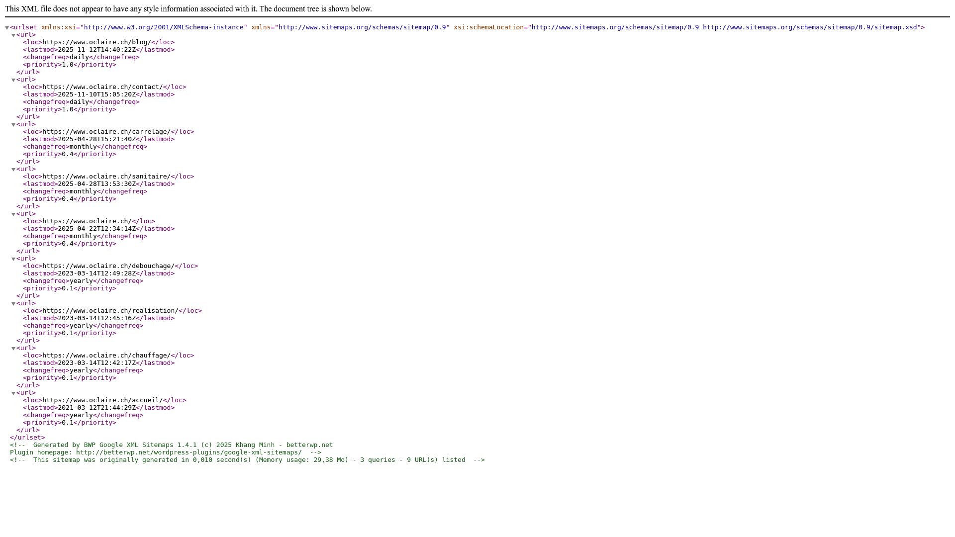 Exemple de la structure technique du site oclaire.ch