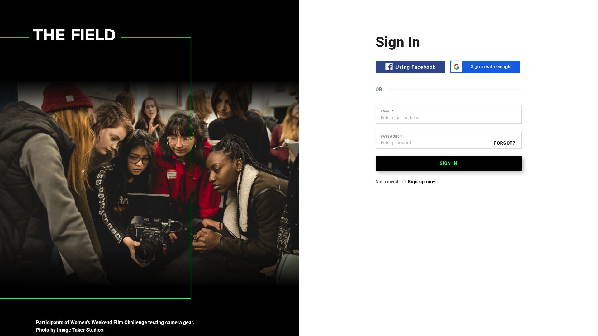 A look at The Field's website, showing the page where people can search for an artist and contribute right to their campaign.