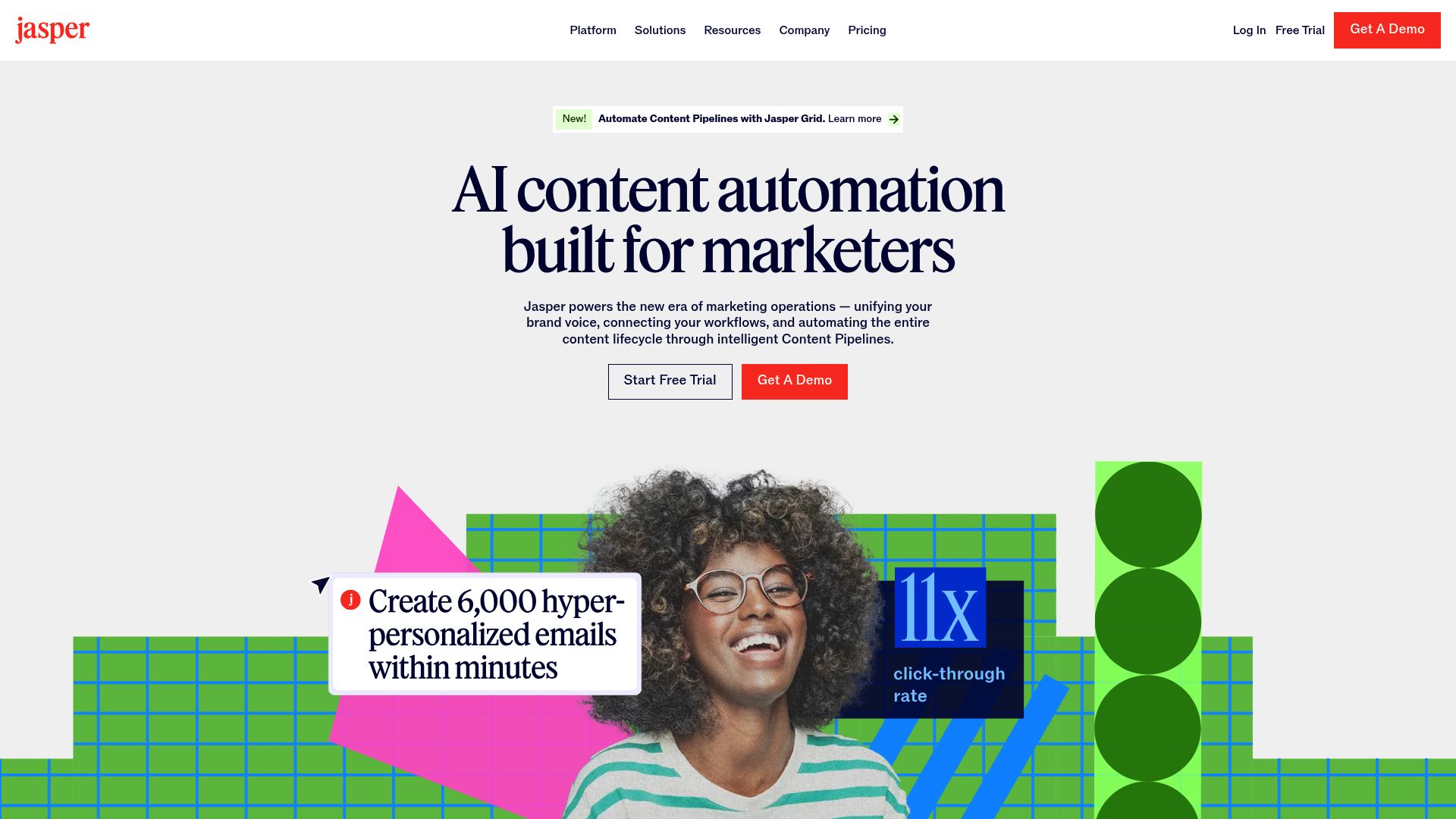 A screenshot of the Jasper AI interface, showing the main dashboard with all the different content templates you can start with.