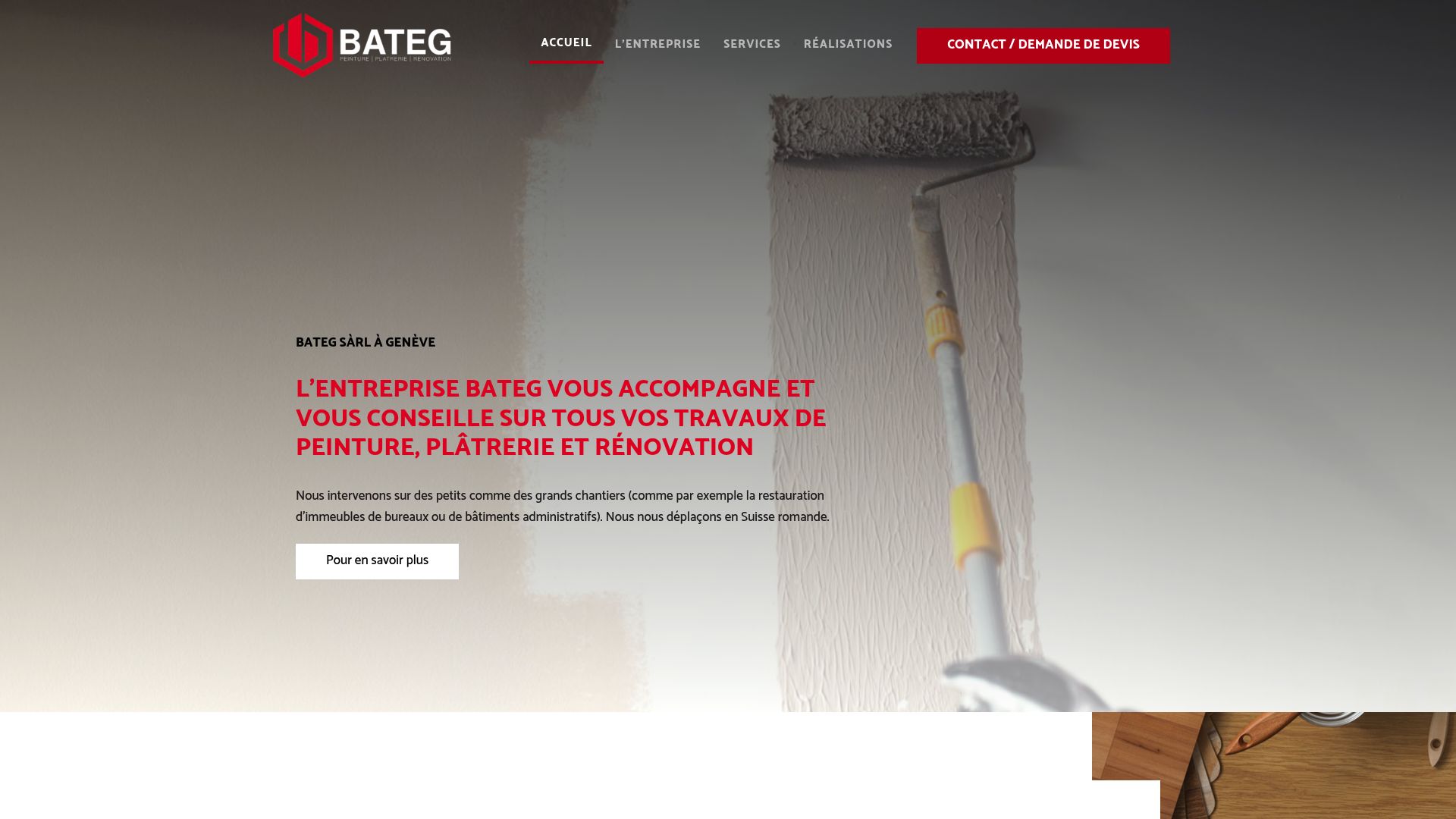 Capture d'écran du site Bateg.swiss, qui montre bien leur professionnalisme et leur flexibilité face aux contraintes des entreprises.
