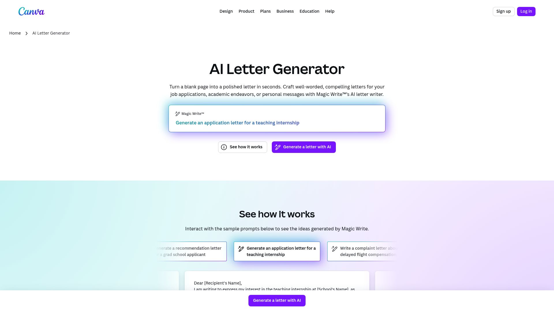 Canva’s AI letter generator helps maintain brand consistency across communications.