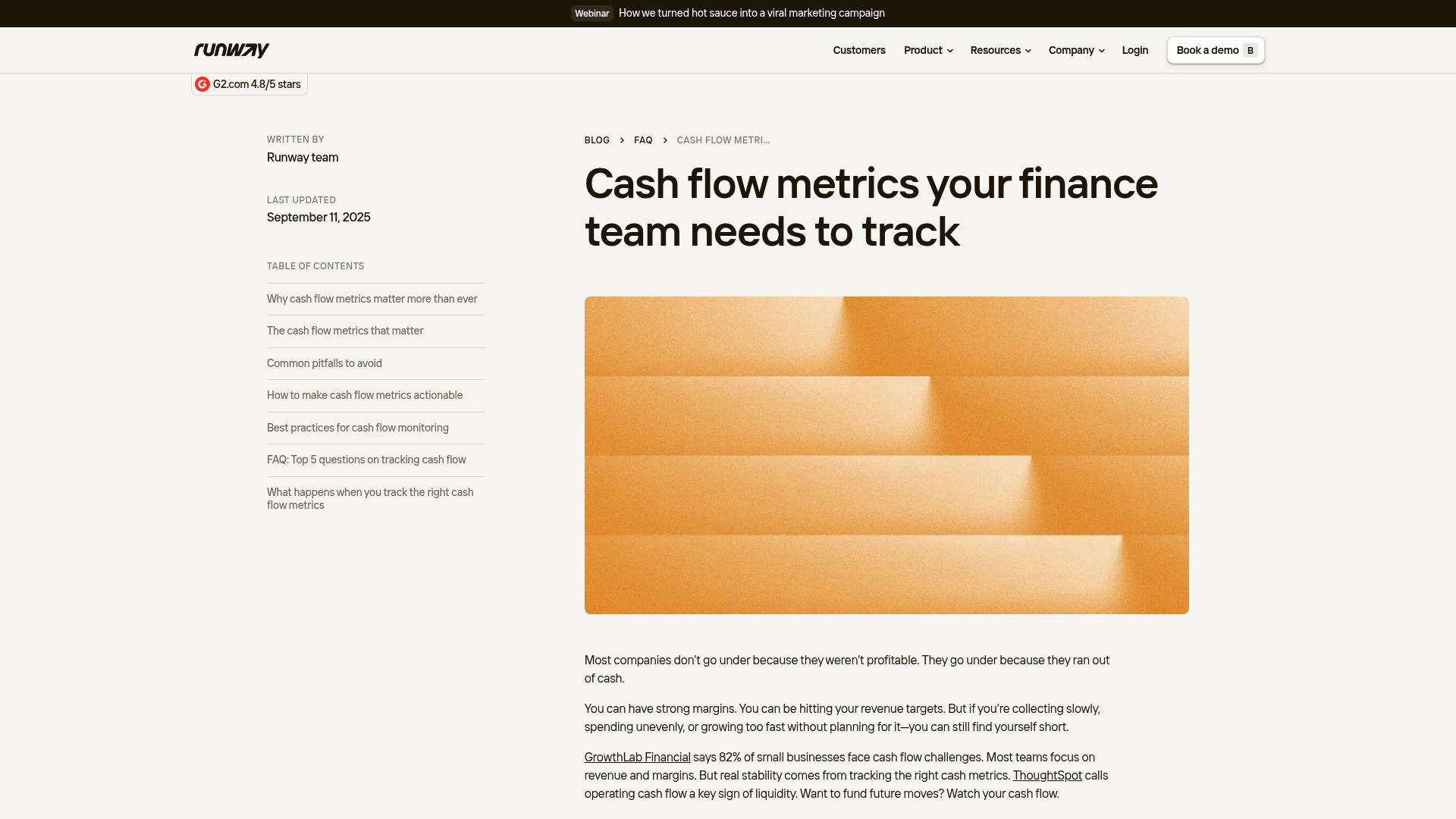 Screenshot of financial dashboard showing runway metrics